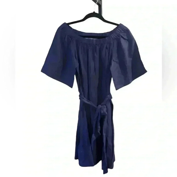 Banana Republic off shoulder short sleeve linen navy mini with belt. Small. NWT - Picture 6 of 8
